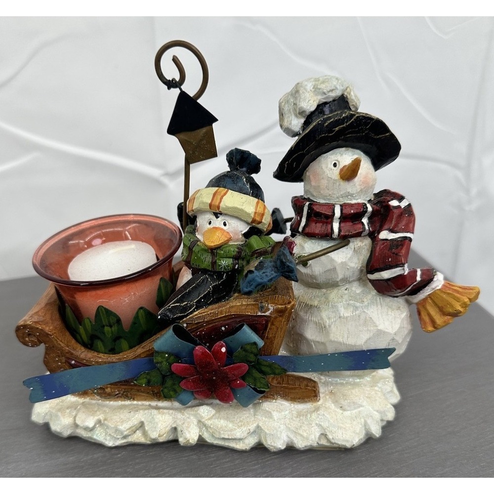 Kmart Snowman Penguin Sleigh Decor Candle Holder‎ Kmart Poly Resin Christmas